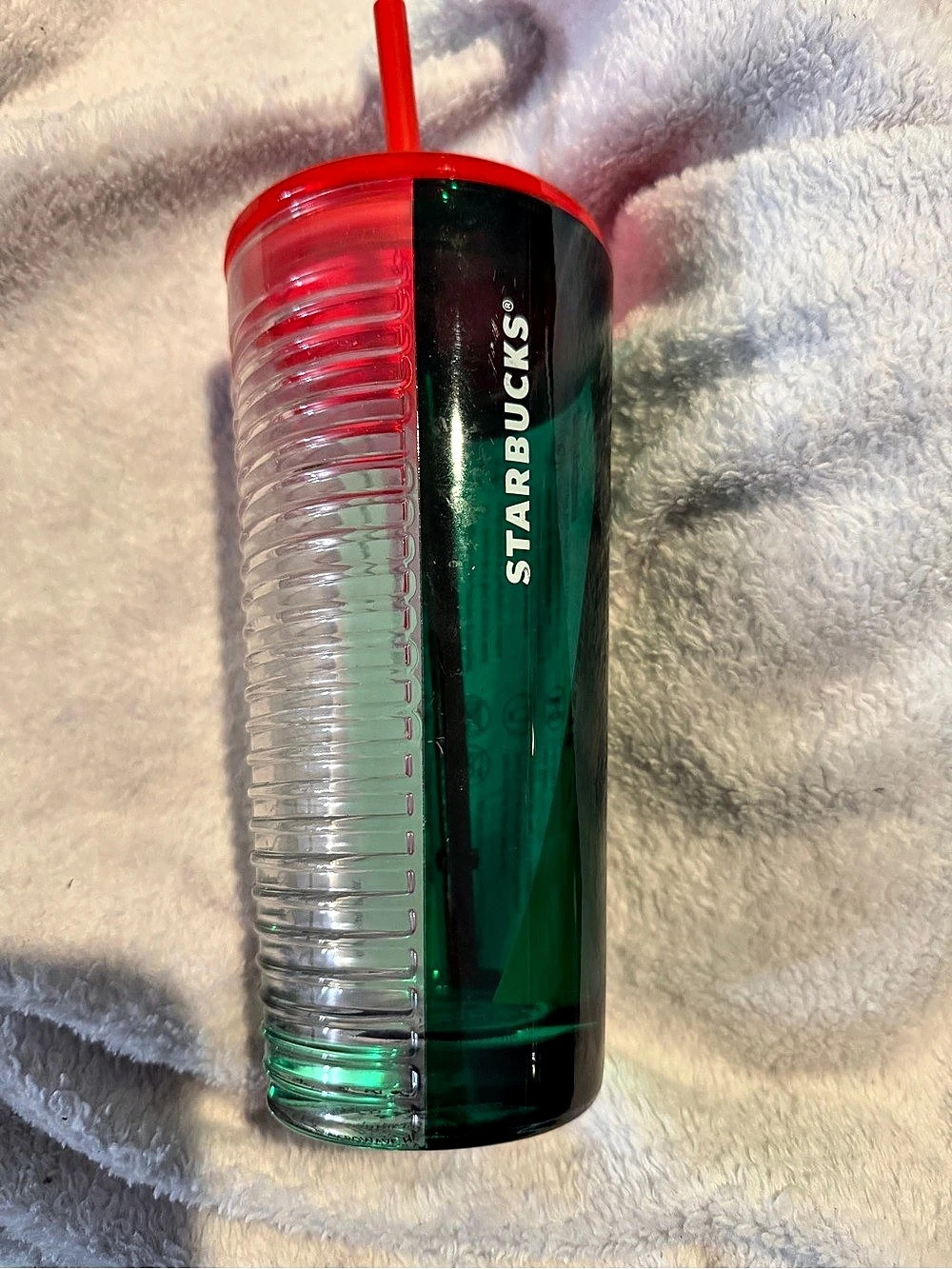 Starbucks Green and Clear Ribbed Holiday Tumbler with Red Lid and Straw Green &